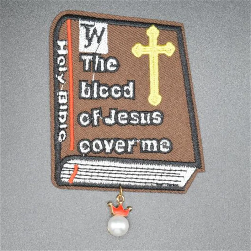 Embroidered iron on patches for clothes badge Cross book pearl crown deal with it clothing biker patch Diy Stickers Freeshipping | Дом и сад