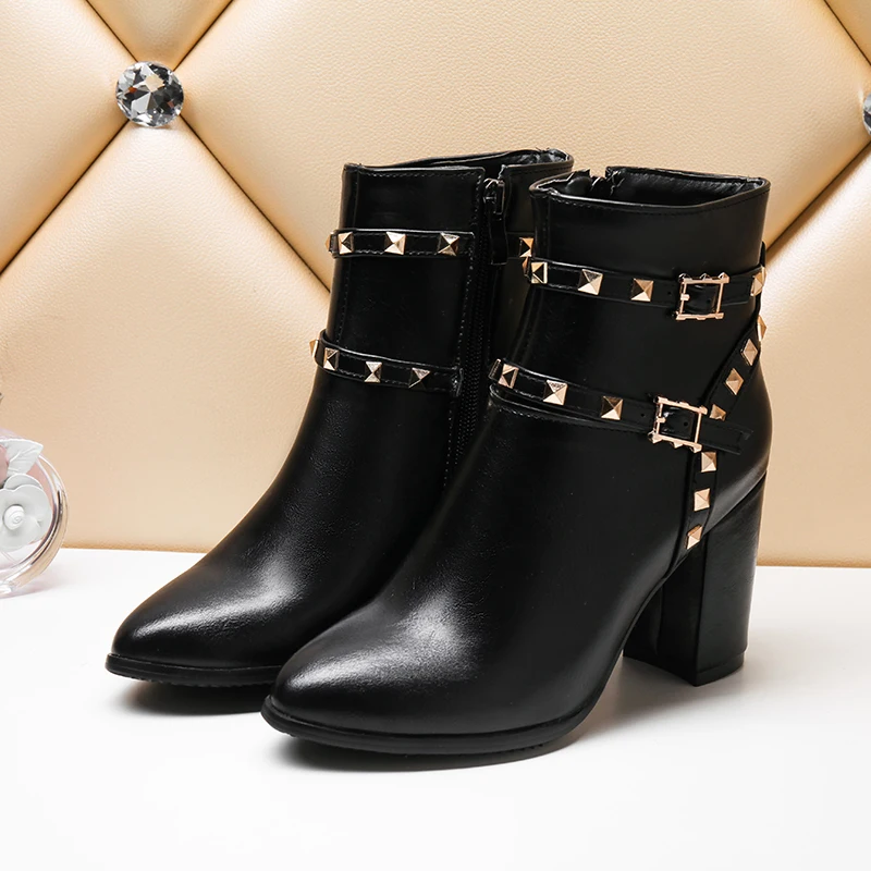 Зимние женские ботильоны 2016 модные винтажные средний каблук весенние осенние