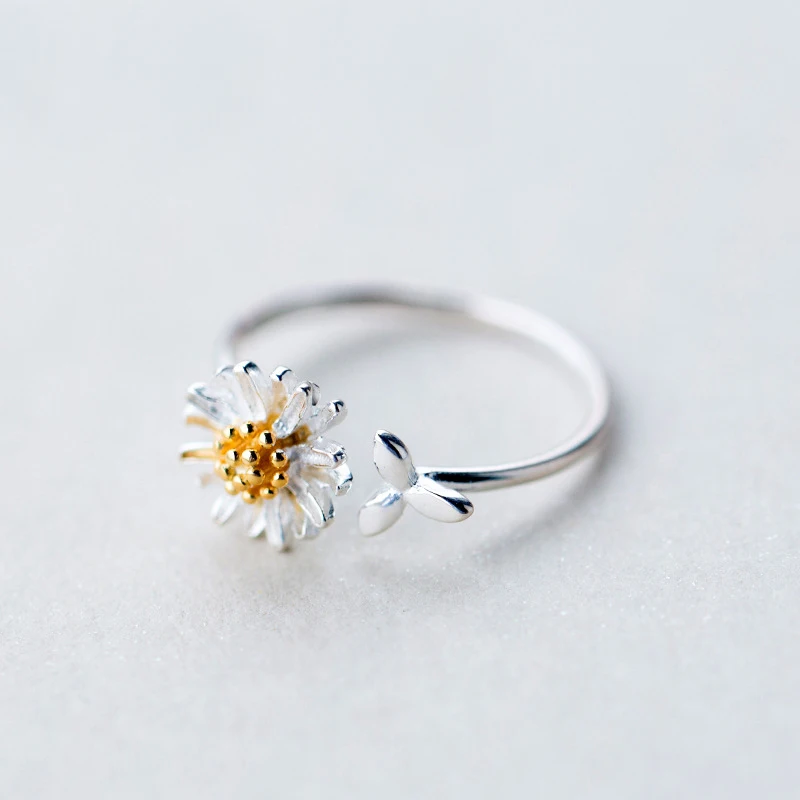 925 Sterling Silver MloveAcc Золото Цвет Дейзи тычинки цветок Открытые Кольца для женщин Высокое качество леди 925 пробы серебряные ювелирные изделия - Цвет основного камня: 925 Sterling Silver