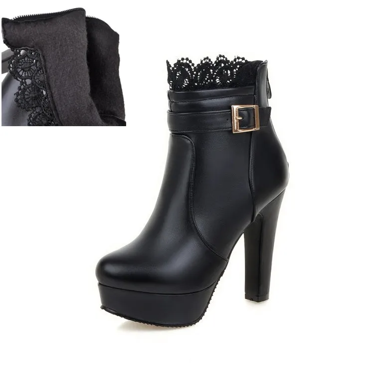 Black short velvet PXELENA/женские ботильоны на высоком каблуке-шпильке с кружевными оборками; сезон осень-зима; модные полусапожки; Цвет черный, белый; Свадебная обувь размера плюс - Цвет: Black short velvet