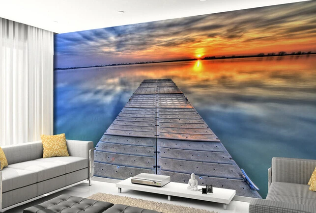 Пользовательские пейзажные обои sunrise pier sea view фрески для спальни ресторана ТВ