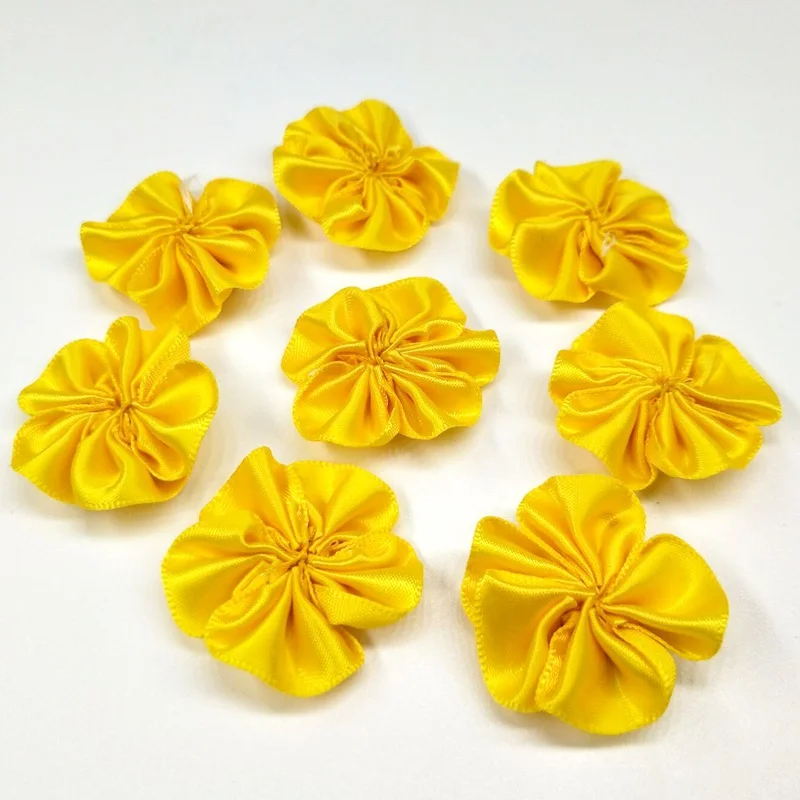 yellow HL 10 шт./лот 35 мм ленточные цветы ручной работы свадебные декоративные для одежды головные уборы DIY аппликации - Цвет: yellow