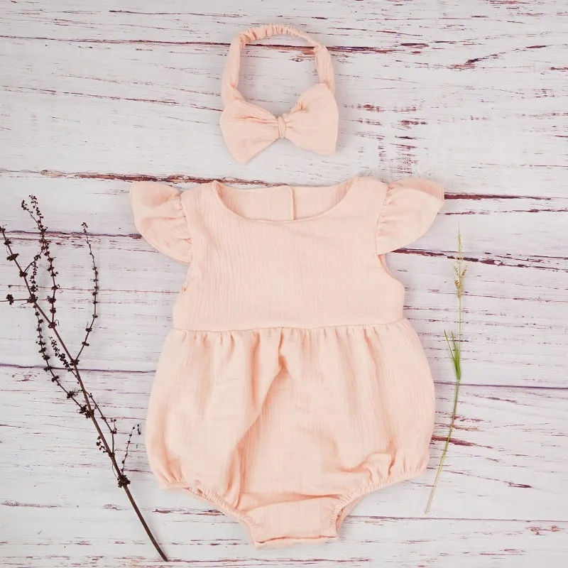 pink with headband Осенняя одежда для маленьких девочек; хлопковый комбинезон с длинными рукавами для новорожденных; зимний льняной комбинезон; реквизит для фотосессии; Одежда для младенцев - Цвет: pink with headband