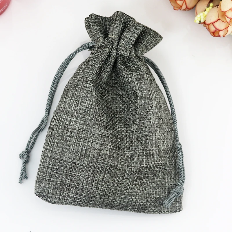 

Wholesale 50Pcs 10*14cm Gray Jute Bag Small Gift Bag Incense Storage Linen Bag Candy Charms Jewelry Packaging Bags