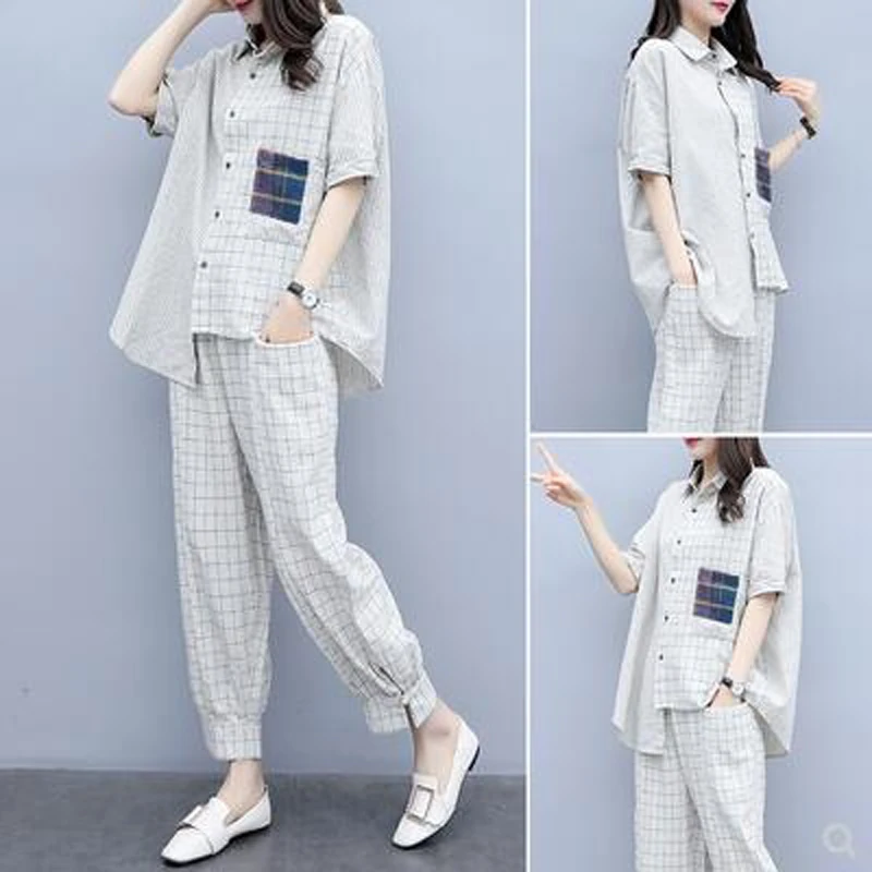 Клетчатый комплект из 2 предметов наряды для женщин модный сочетающийся размера