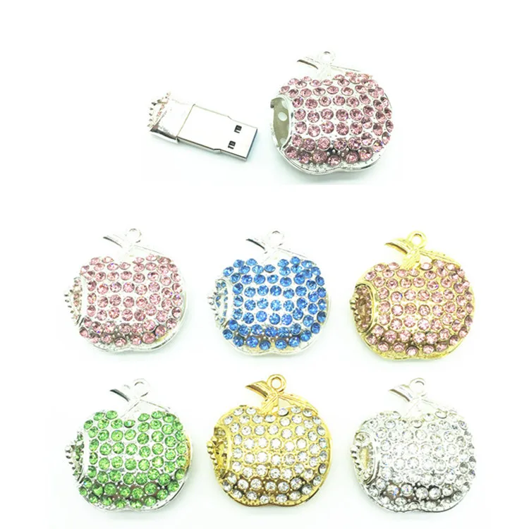 

Fashion USB Flash Drive USB Flash Disk Gift apple Diamond Crystal Pen Drive 4GB 8GB 16GB 32GB 64GB USB 2.0 Memory Stick