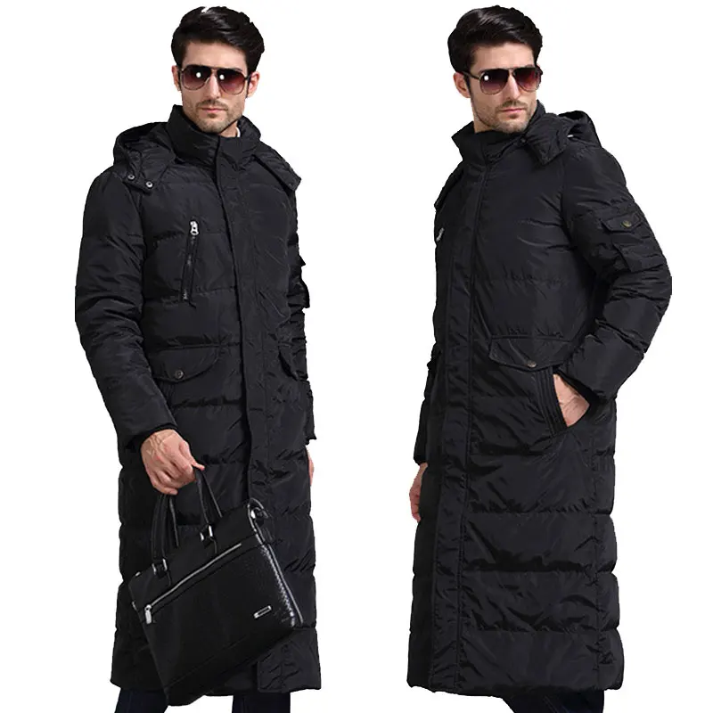 

2019 new Winter long Loose coat Men's Hooded Thick Warm Hooded Park jacket Detachable Collar Cold Coat Color Black / Army green