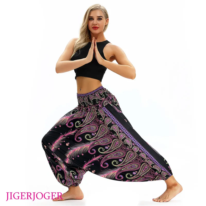 JIGERJOGER летние пляжные yoga Плавание мешковатые охватывает 3D с высокой талией yoga Штаны свободные Фонари Брюки Гарем Lounge шаровары TLL034 - Цвет: TLL044