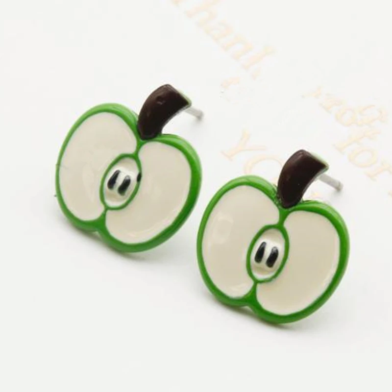 Дорин Бокс Женская мода Клубные серьги с яблоками 3D с зелеными ушками Милые девушки Модные украшения 1 пара.