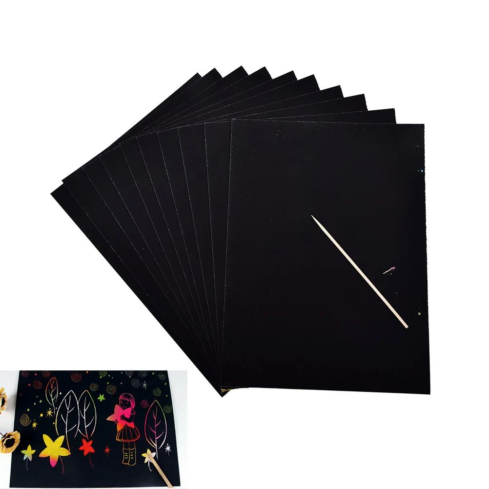 

10 Sheets Great 16K Drawing Toys Kids Painting Set Scratch Sheets Paper Magic Scratch Art Painting Paper With Drawing Stick Pens