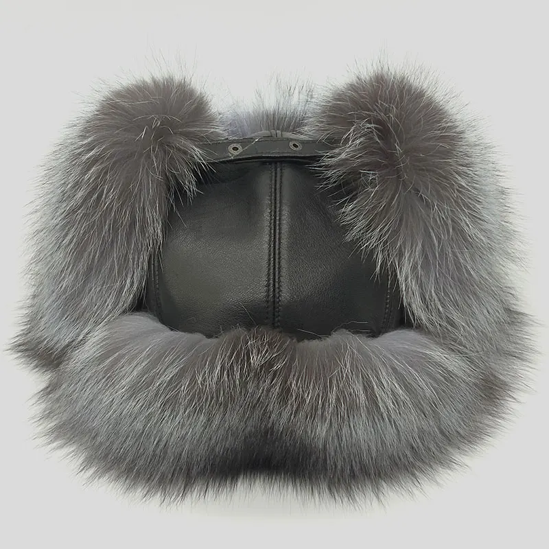 Натуральным лисьим мехом Кепки Мужской Натуральная мех енота Шапки с меховыми