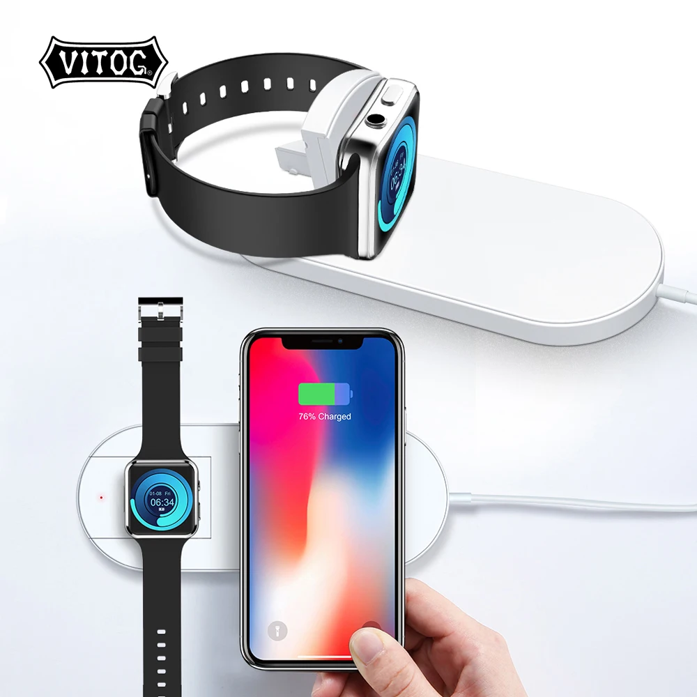 Vitog 2 в 1 Беспроводное быстрое зарядное устройство с кабелем для iPhone 8 Plus X Apple Watch