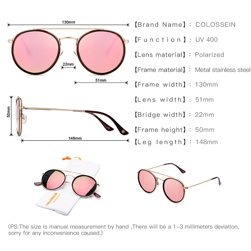 COLOSSEIN поляризованные солнцезащитные очки женская мода металл овальная рамка UV400