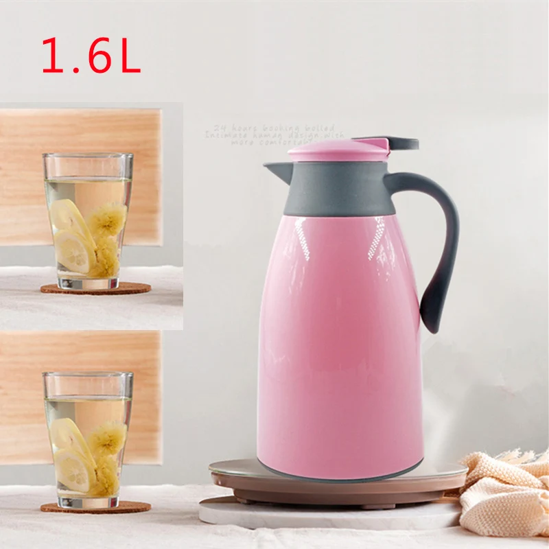 Pink-1.6L Мультфильм Сова вакуумная стеклянная подкладка фляги чайник термосы изолированные горячей воды чай кофе горшок бутылка пластик Европейский стиль домашний бар - Цвет: Pink-1.6L