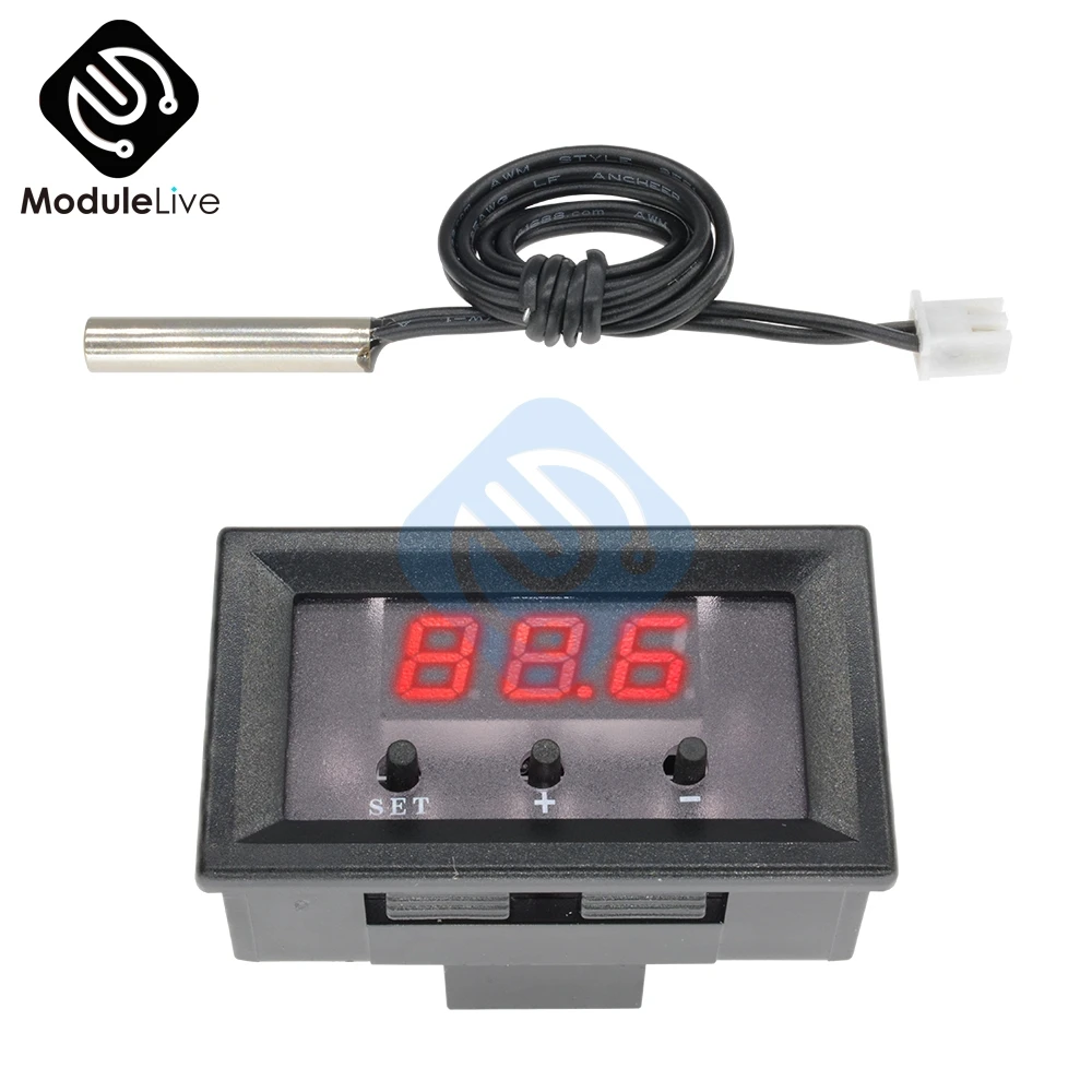 

Цифровой термостат DM Mini W1209 с Красной светодиодной подсветкой, регулятор температуры, водонепроницаемый датчик NTC, 12 В постоянного тока