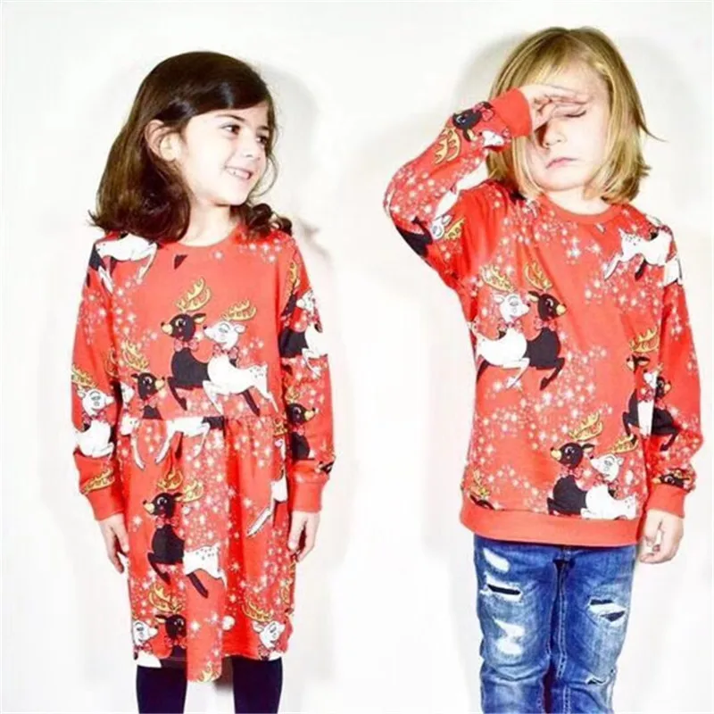 Одежда для девочек рождественское платье 2019 г. F/W Тканое мини-платье с оленем