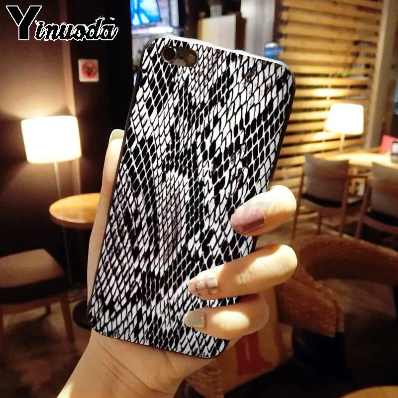 Yinuoda Змеиная Кожа Искусство ТПУ Мягкий силиконовый чехол для телефона iPhone 5 5Sx 6 7 7 plus 8 8 Plus X XS MAX XR чехол coque funda