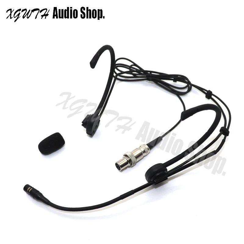 Black Foldable Ear Dual Hook Head Headset Microphone For MiPro Wireless Radio Condenser Mic System Beltpack Mini XLR 4Pin lock