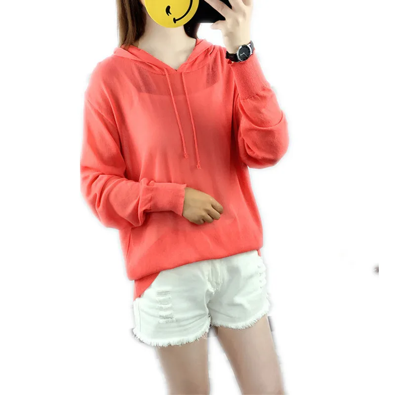 

New Spring Summer Knitted Shirts Women 2018 Hooded Fashion Lantern Sleeve Pullovers Women Sweater Knitted Shirt Loose FemaleQ330