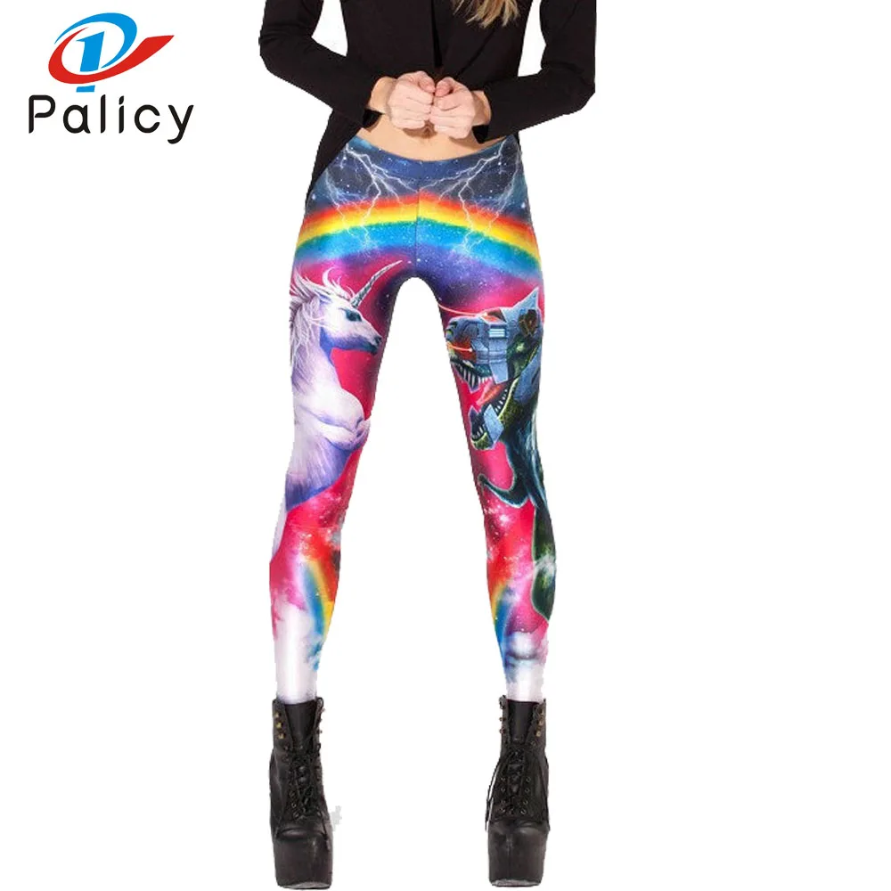 Palicy 2017 Fashion 3D Print Leggings Women Patterned Mid Waist Rainbow Workout Trouser Strench Pants Unicorn Galaxy Casual Thin