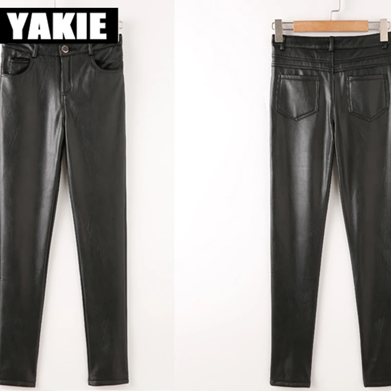 2017 Зимние теплые брюки из искусственной кожи женские облегающие эластичные