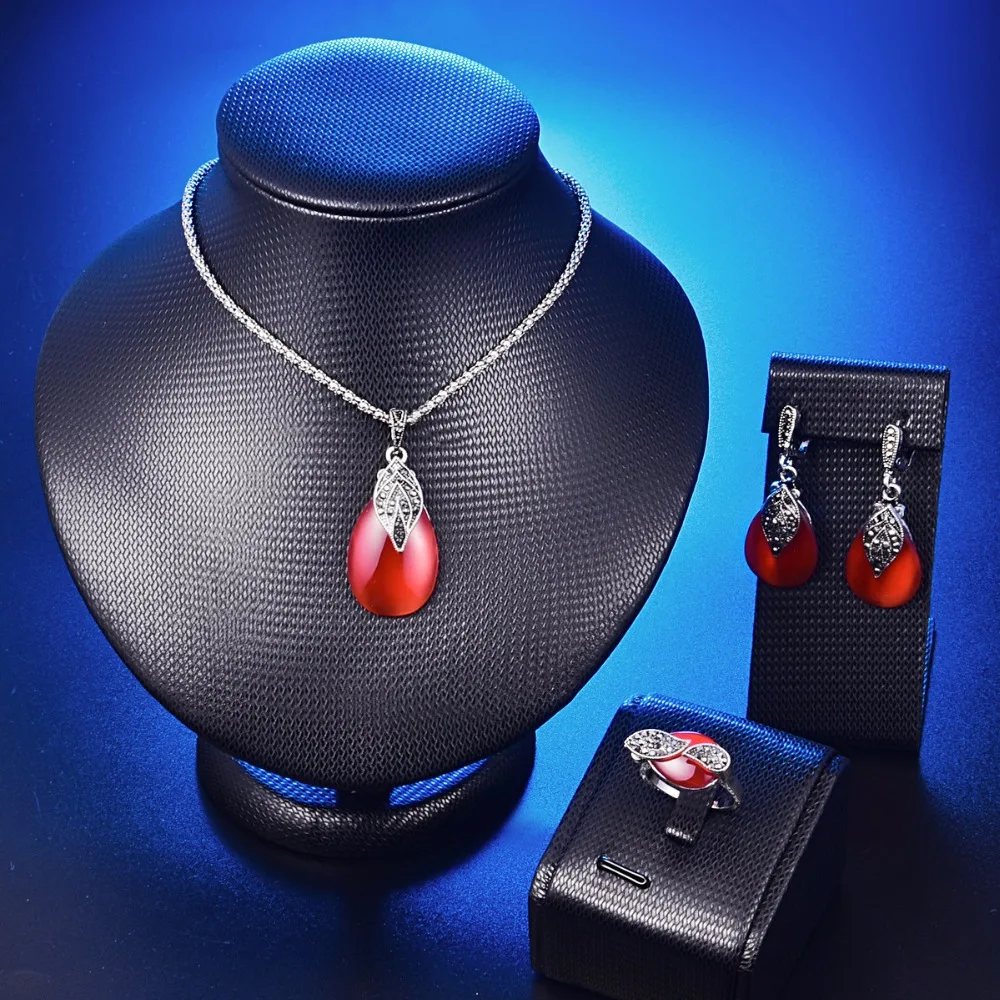 Женский комплект из колье серёг и кольца с опалом|necklace earring ring sets|jewelry sets for womenwedding