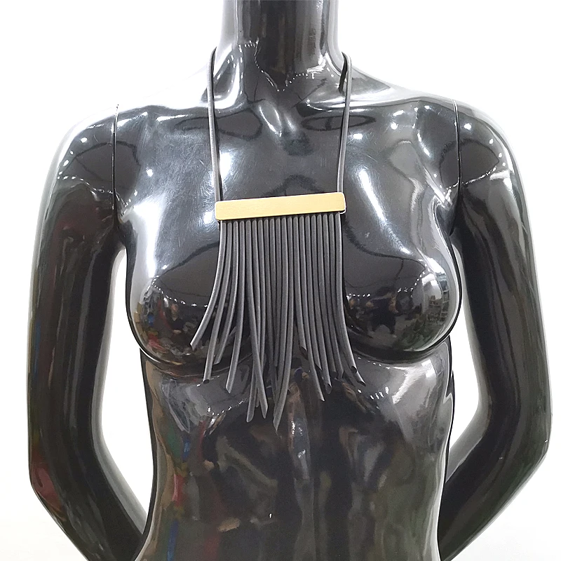 YD&ampYDBZ New Rubber Tassel Necklace Women Long Choker Two Side Silver Color Gold Black Rope Jewelry Gothic Style Pendant | Украшения и