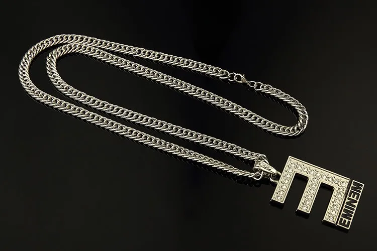 Хип-хоп письмо ожерелье Eminem для мужчин s Bling длинные цепочки для мужчин сплав талисманы большое ожерелье Рок музыка Musica массивный