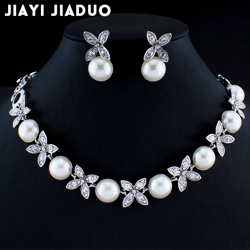 Женские свадебные комплекты украшений колье серьги искусственный жемчуг