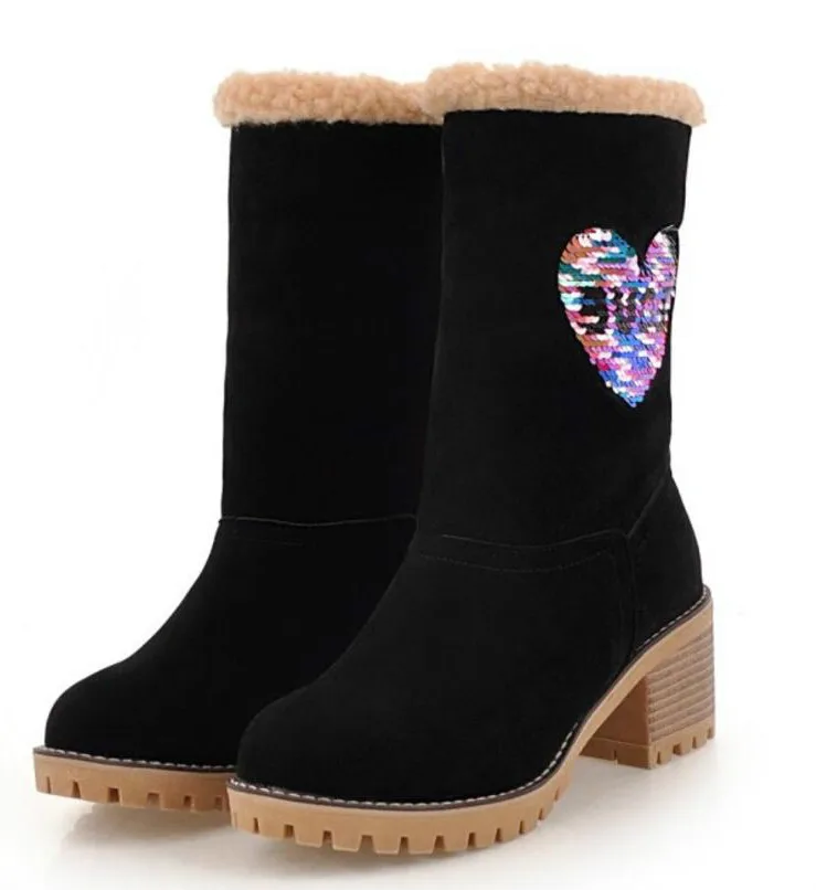 Sapato Feminino Women mid-calf Boots Winter Snow Warm Matin Shoes Woman Chunky High Heels Gladiator Chaussure Booties XZ181616 | Обувь
