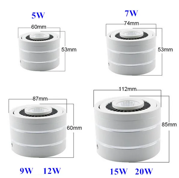 Led COB светильник 5 Вт/7 Вт/9 Вт/20 Вт поверхность mouted Светодиодная лампа AC85-265V потолочный Точечный светильник и светодиодный драйвер теплый белый/натуральный белый