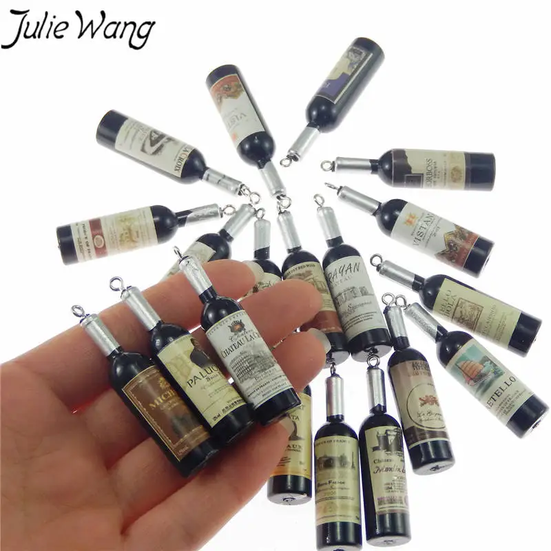 Julie Wang 10pcs Black Resin Wine Bottles Creative Charms Pendant Suspension Necklace Jewelry Making Earring Accessory | Украшения и