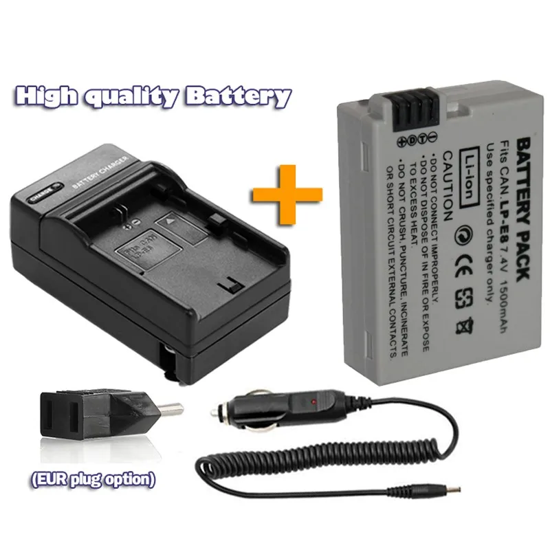 Для Canon 550D 600D 650D 700D аксессуары 7,4 v 1500 мА/ч, LP E8 цифровые аккумуляторы Li-Ion LPE8 Камера Батарея+ зарядное устройство+ Автомобильное зарядное устройство