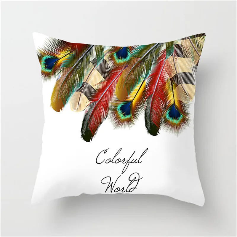 Чехол для подушки Fuwatacchi с принтом перьев красочный цветочный принт дивана