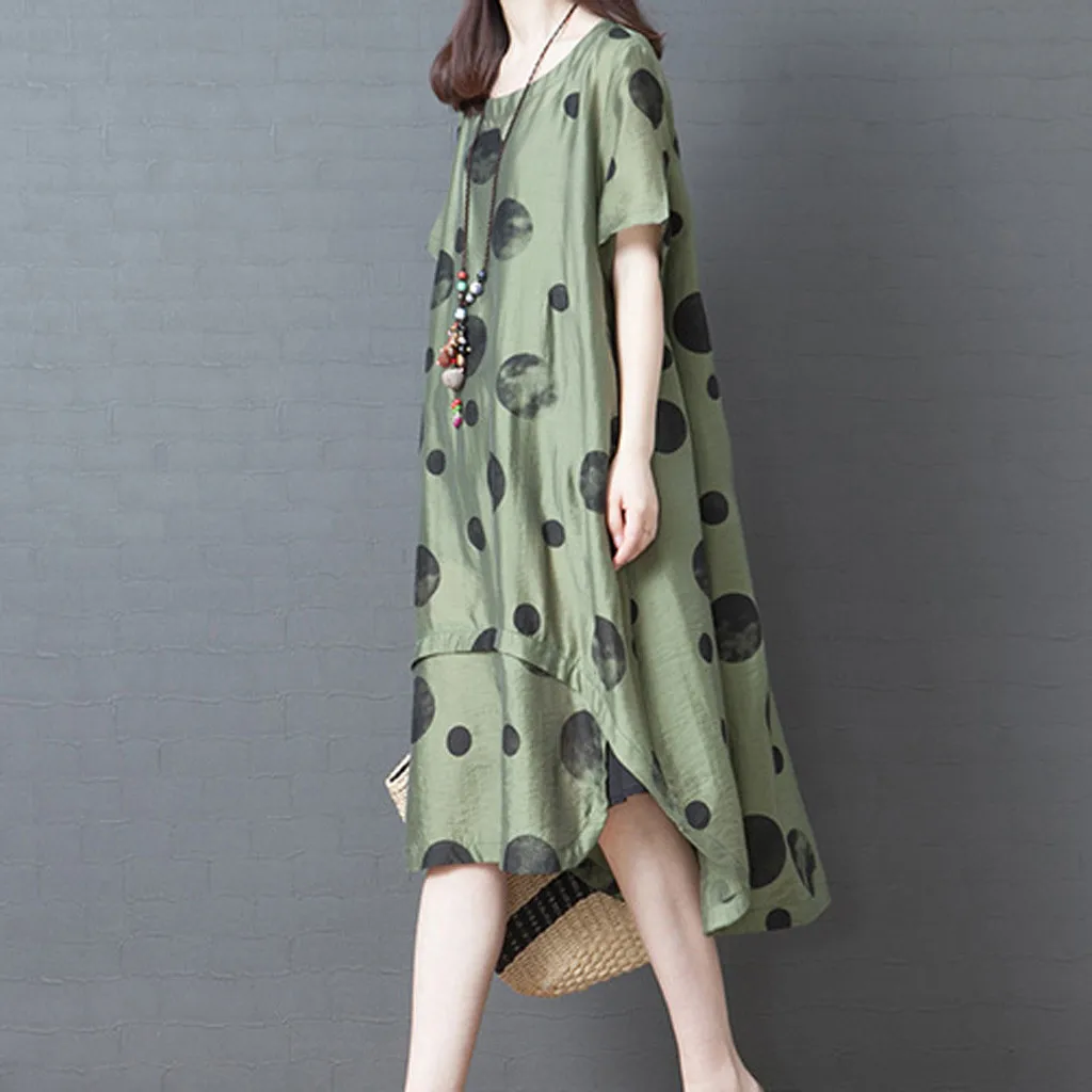 Женское платье в горошек Повседневное из хлопка и льна вечерние платья лето