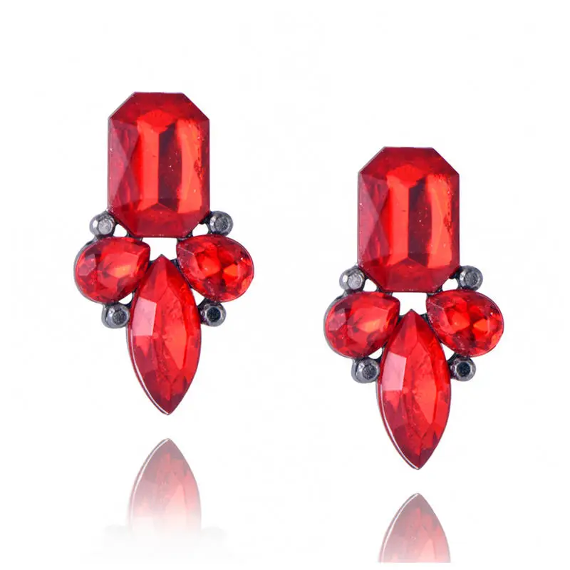 e0225red Новые Кристальные серьги Модные для женщин красные/розовые Самоцветы серьги-гвоздики Свадебные ювелирные изделия - Окраска металла: e0225red