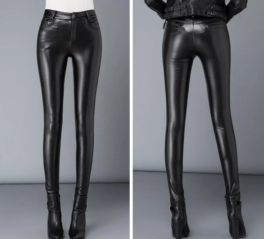 

Женские облегающие брюки из искусственной кожи, с бархатной подкладкой и высокой талией, 26-34 см