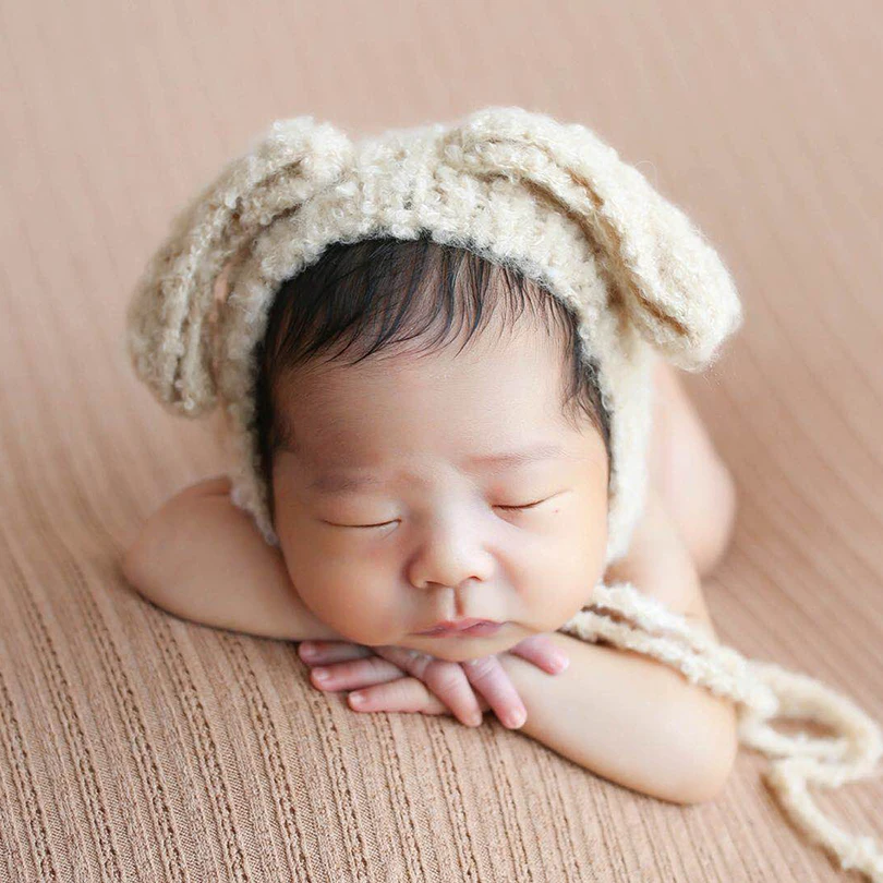 Newborn Puppy Dog Bonnet Handmade Knitted Baby boy Doggy hat Photography props Teddy Bear bonnet | Детская одежда и обувь