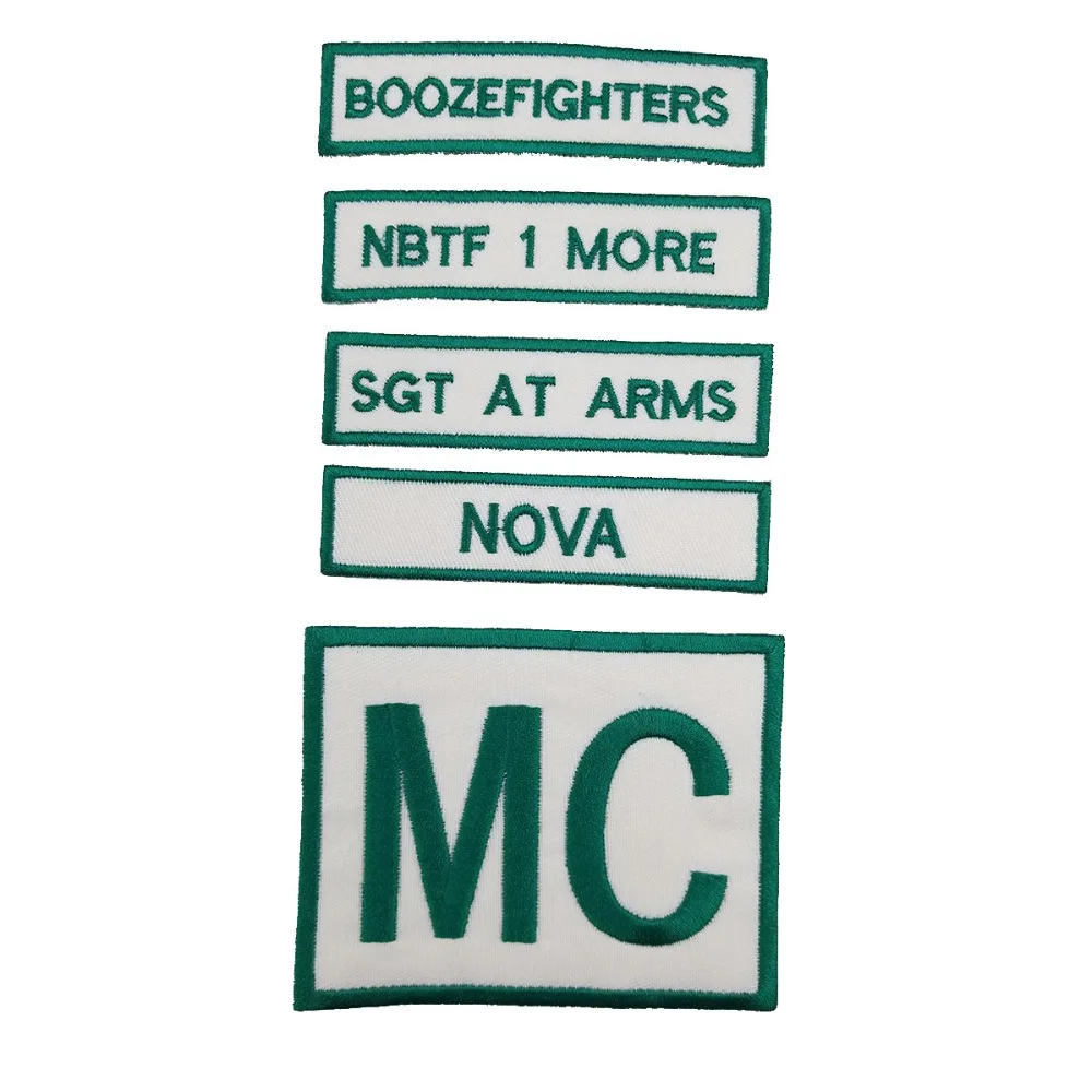 Boozefighters EST. 1946 патчи MC Nova Вышивка утюгом на белой саржевой ткани полный комплект