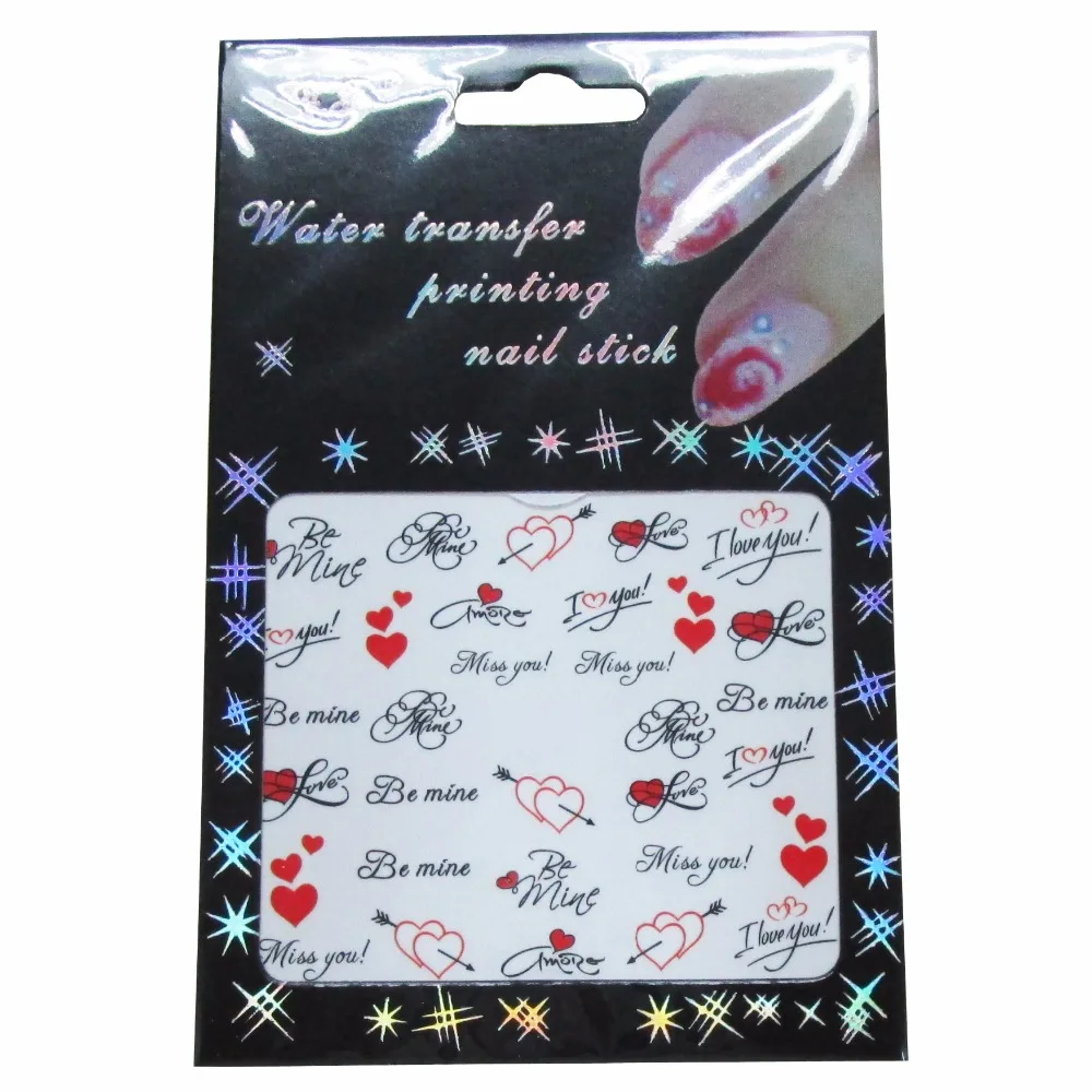 Bittb 2 шт сердце любовь дизайн переводная вода наклейки для ногтей картинка