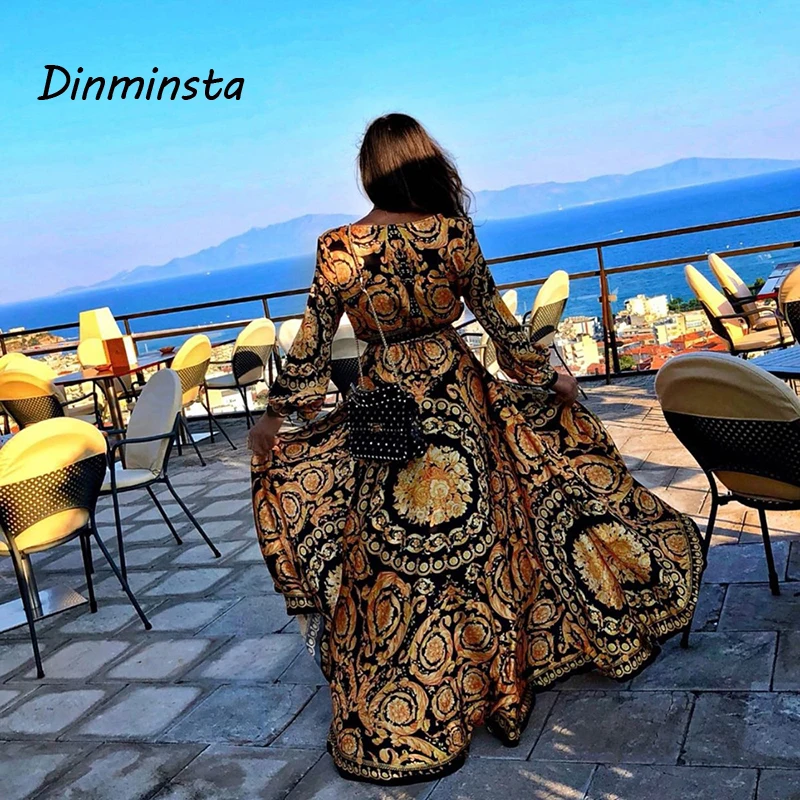 Винтажное платье макси Dinminsta с глубоким V образным вырезом и длинным