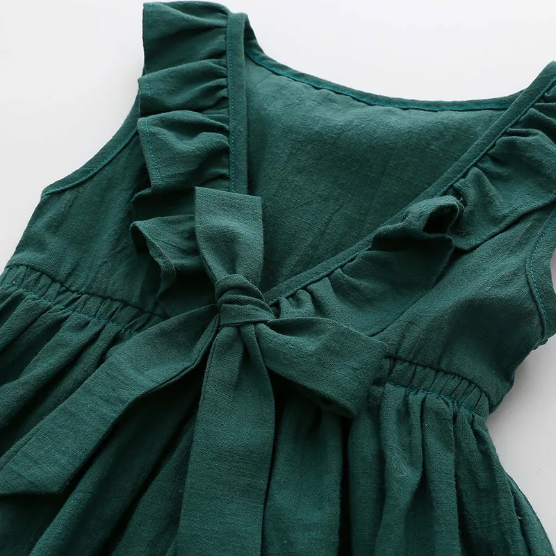 Vintage Emerald Girls Dress Summer Party Wedding Special Occasi Princess backless dress for toddler kids clothing 2-7y | Детская одежда
