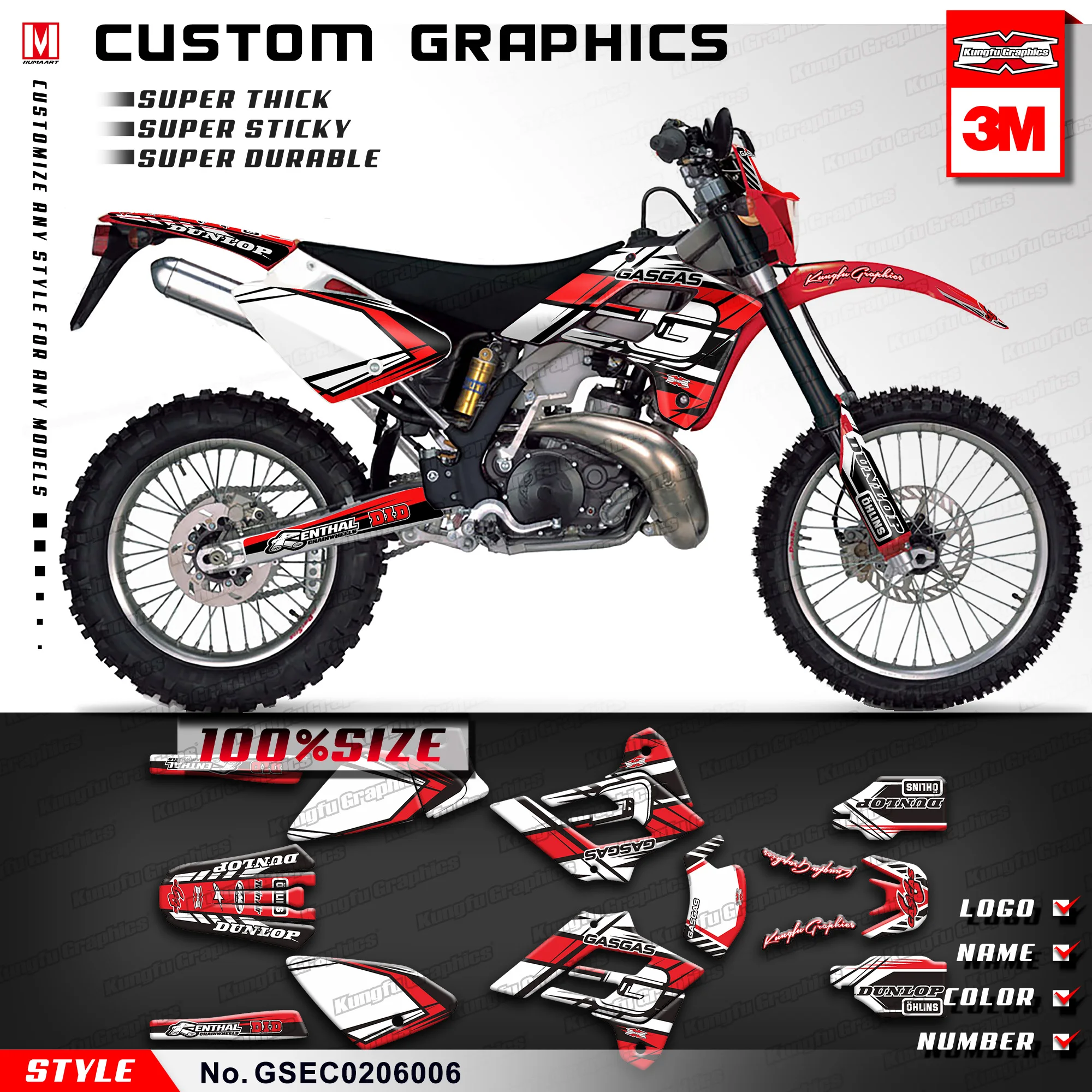 Набор виниловых наклеек KUNGFU GRAPHICS Racing для газового газа EC 125 200 250 300 2002 2003 2004 2005 2006
