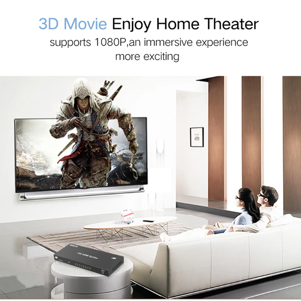 1x8 HDMI разделитель тер 1080P 8 портов разделение видео 1 в выход для Full HD и 3D