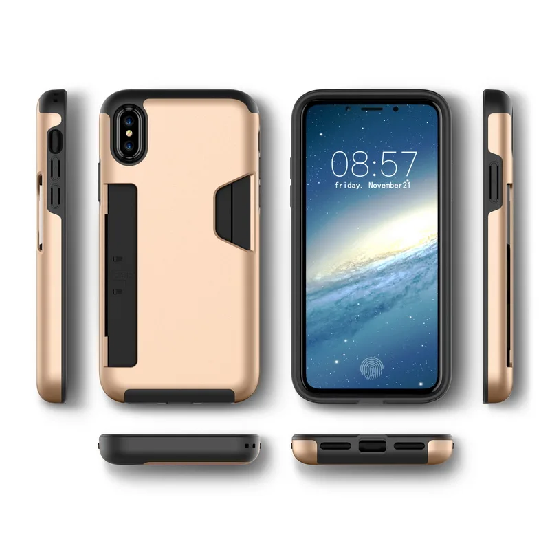 Модный чехол с отделением для карт iPhone XS X 10 Hybrid PC + TPU держатель Броня