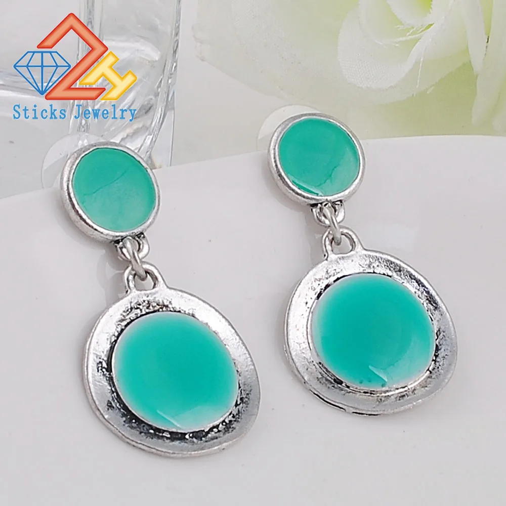 Висячие серьги новые модные геометрические висячие из сплава с синей эмалью для