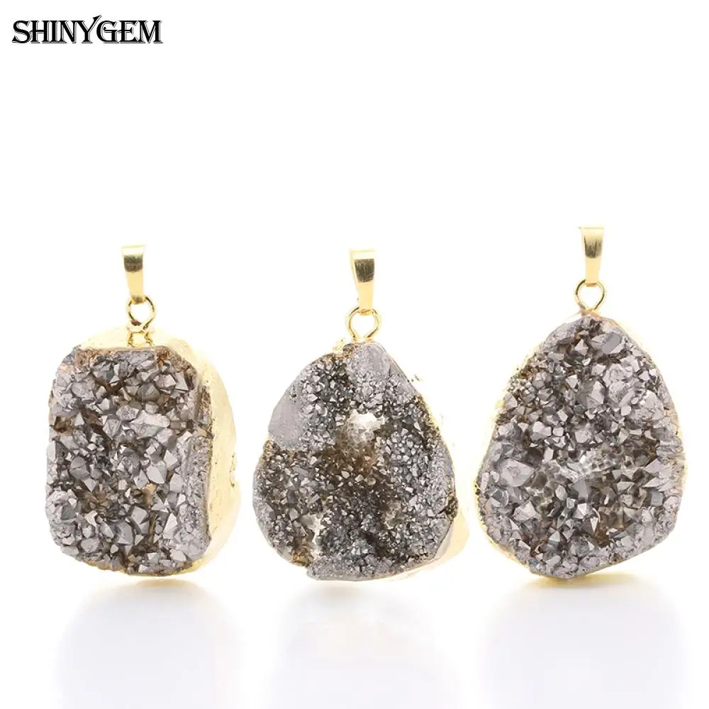 Кулоны с золотым покрытием ShinyGem Druzy нестандартные подвески из натурального