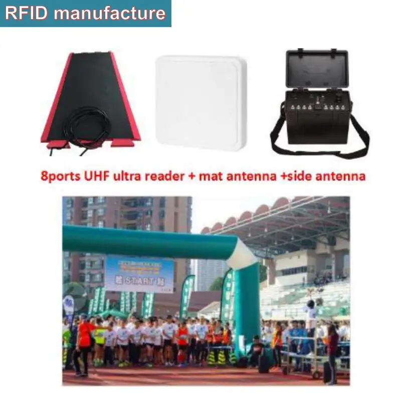 

8ports linux system uhf rfid reader works with uhf rfid sticker labels/inlay+mat floor antenna for marathon timing race