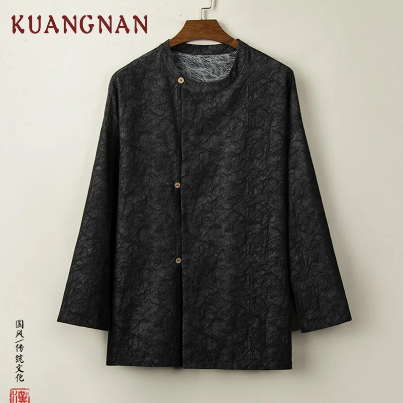 Мужской кардиган в китайском стиле KUANGNAN черное кимоно японском уличная рубашка