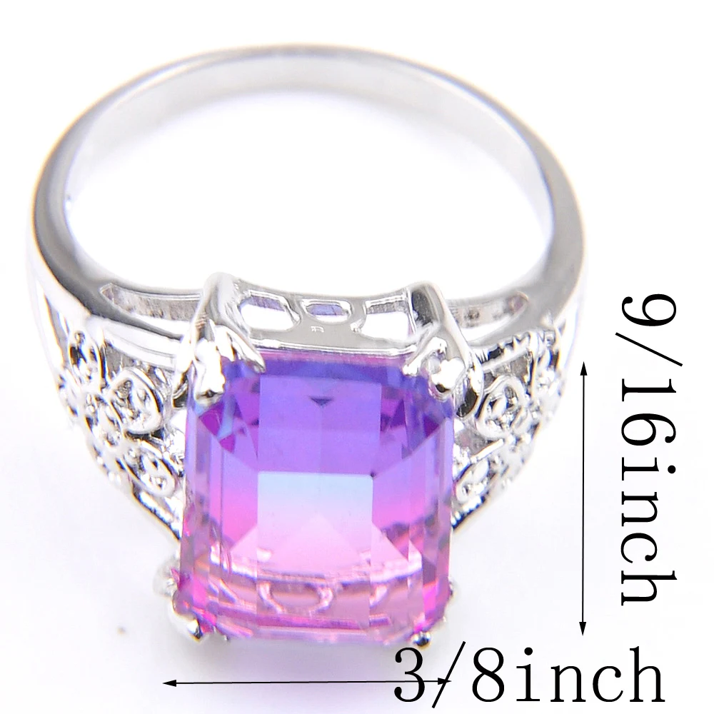 

LuckyShien 7 Pcs/Lot Colored for women Jewelry Rings Retro Square 925 Silver Bi colored Tourmaline Cz Silver Rings Set